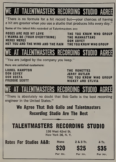 Talentmasters Recording Studio ad